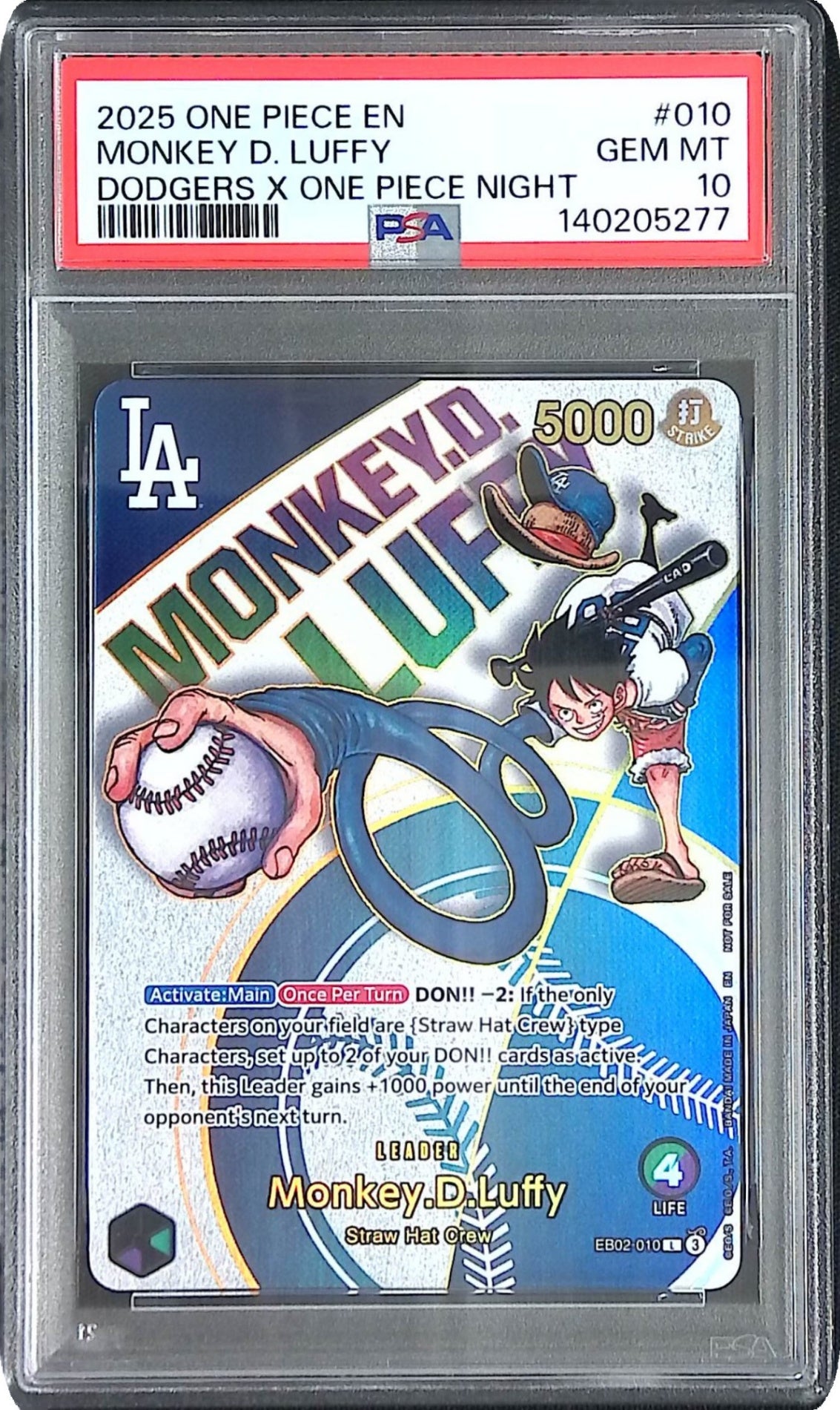 モンキー・D・ルフィ EB02 ドジャース PSA10 140205277